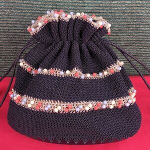 Vintage 40s or 50s Beaded, Crocheted  Handbag, With Authentic Era Accessories